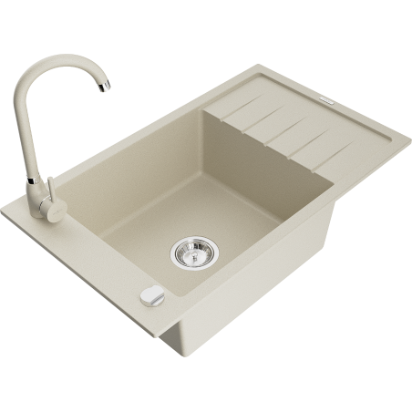 Mexen Elias Granitspüle 1-beckig mit Abtropffläche und Küchenarmatur Telma, beige - 6511-69-670200-69