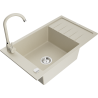 Mexen Elias Granitspüle 1-beckig mit Abtropffläche und Küchenarmatur Telma, beige - 6511-69-670200-69