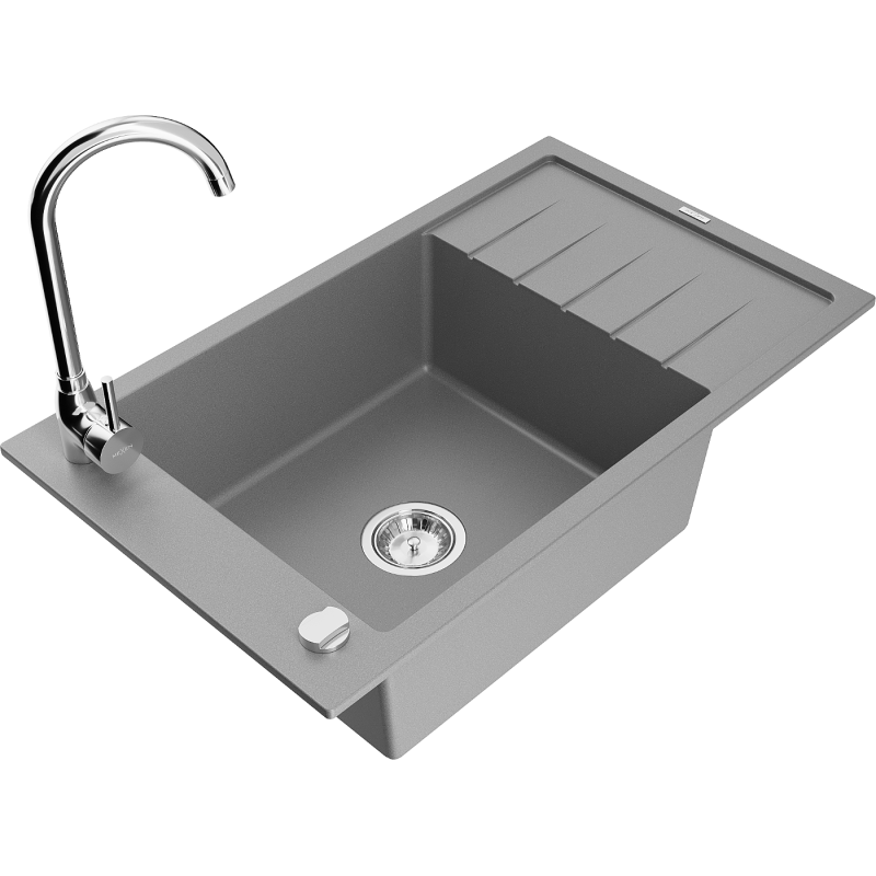 Mexen Elias fregadero de granito de 1 cubeta con escurridor y grifo de cocina Telma, gris - 6511-71-670200-00