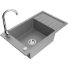 Mexen Elias granite sink 1-bowl with drainer and Telma kitchen faucet, gray - 6511-71-670200-00