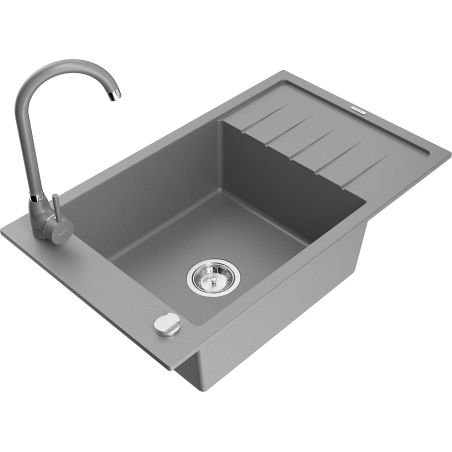 Mexen Elias fregadero de granito de 1 cubeta con escurridor y grifo de cocina Telma, gris - 6511-71-670200-71