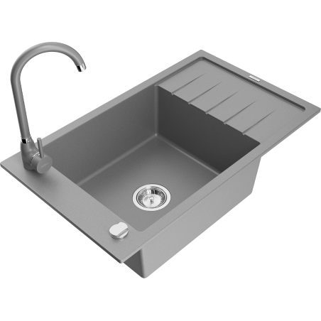 Mexen Elias granitdiskho med 1 fack och avrinning och köksblandare Telma, grå - 6511-71-670200-71