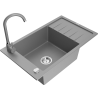Mexen Elias 1-bowl granite sink with drainer and Telma kitchen tap, grey - 6511-71-670200-71