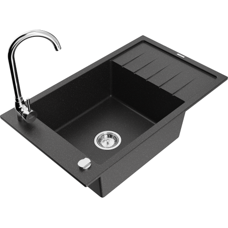 Mexen Elias fregadero de granito de 1 cubeta con escurridor y grifo de cocina Telma, negro/plata - 6511-73-670200-00