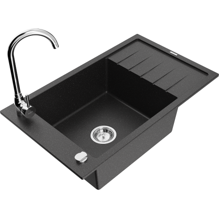 Mexen Elias Granitspüle 1-Becken mit Abtropffläche und Küchenarmatur Telma, schwarz/silber - 6511-73-670200-00