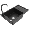 Mexen Elias lavello in granito 1-vasca con sgocciolatoio e rubinetto da cucina Telma, nero/argento - 6511-73-670200-70