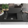 Mexen Elias Granitspüle 1-Becken mit Abtropffläche und Küchenarmatur Telma, schwarz/silber - 6511-73-670200-70