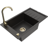 Mexen Elias 1-bowl granite sink with drainer and Telma kitchen tap, black/gold - 6511-75-670200-50