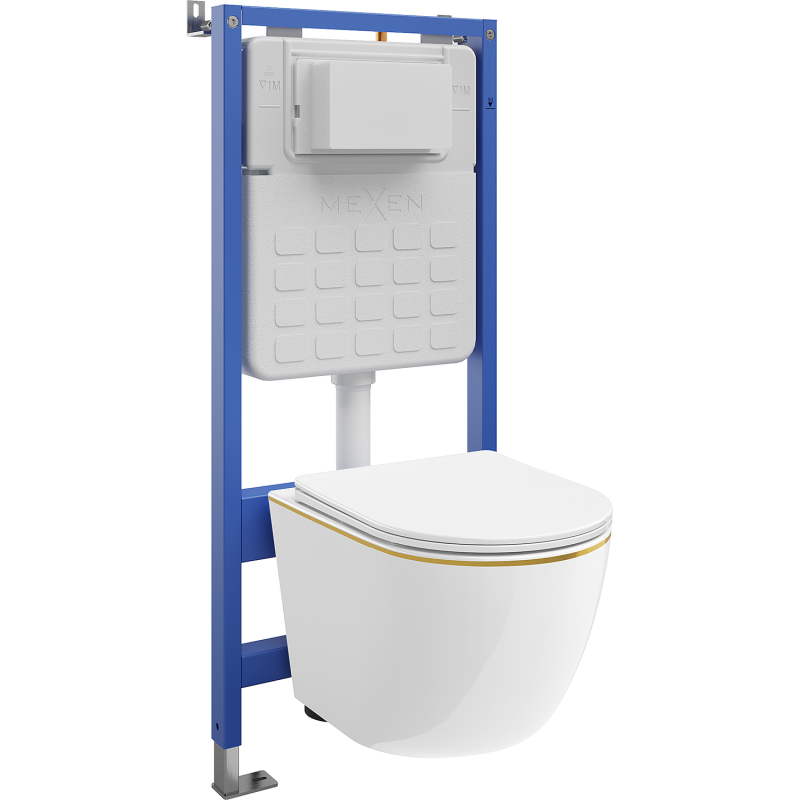 Mexen Lena seinapealne WC-poti Tex Slim koos WC-poti ja isesulguva kaanega, valge/kuldne - 610030224005