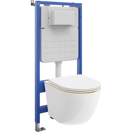 Mexen Lena ensemble encastré WC châssis Tex Slim avec cuvette WC et abattant à descente lente, blanc/or - 610030224005