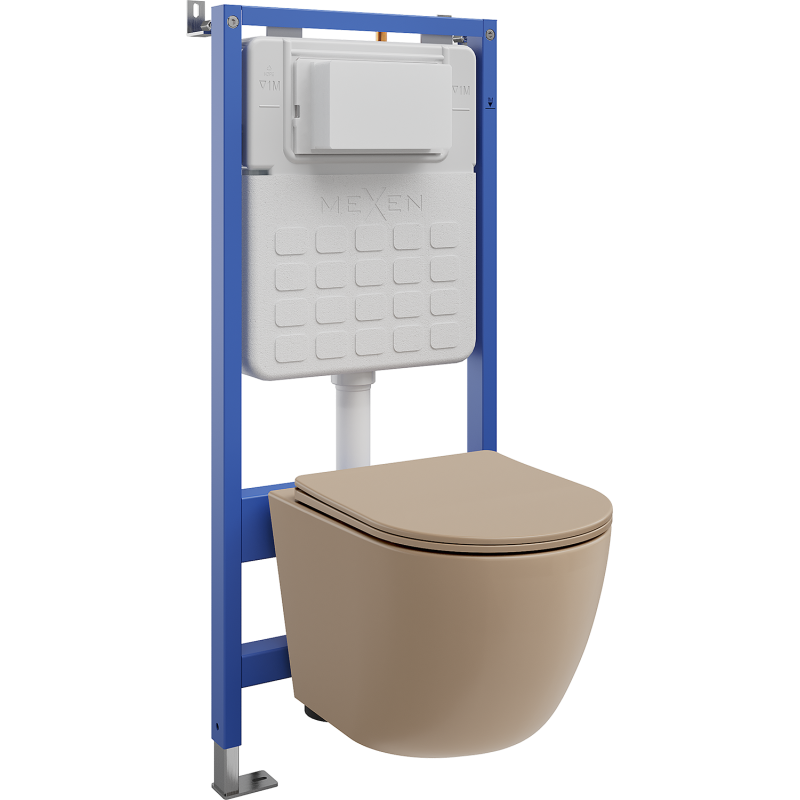 Mexen Lena concealed WC set Tex Air Slim pneumatic frame with WC bowl and soft-close seat, matte cappuccino - 610030224064A