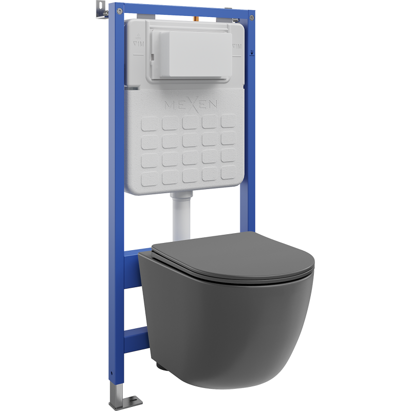 Mexen Lena Tex Air Slim Pneumatic Wall-Hung Toilet Set with Dark Gray Matte Concealed Frame and Soft-Close Seat - 610030224071A