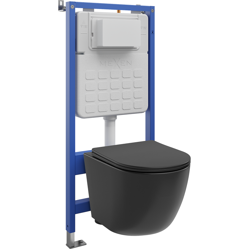 Mexen Lena WC Concealed Set with Pneumatic Frame Tex Air Slim with WC Bowl and Soft-Close Seat, Black Matte - 610030221085A