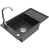 Mexen Elias granite kitchen sink 1-bowl with drainer and Telma kitchen faucet, black speckled - 6511-76-670200-00