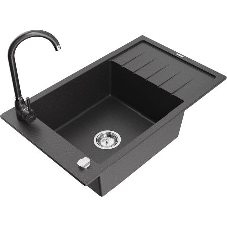 Mexen Elias fregadero de granito de 1 cubeta con escurridor y grifo de cocina Telma, negro moteado - 6511-76-670200-76