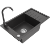 Mexen Elias fregadero de granito de 1 cubeta con escurridor y grifo de cocina Telma, negro moteado - 6511-76-670200-76