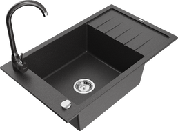 Mexen Elias fregadero de granito de 1 cubeta con escurridor y grifo de cocina Telma, negro moteado - 6511-76-670200-76