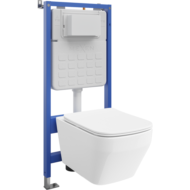 Mexen Riva WC Concealed Frame Set Tex Air Slim Pneumatic with Tornado WC Bowl and Soft-Close Seat, White - 610030630200TA