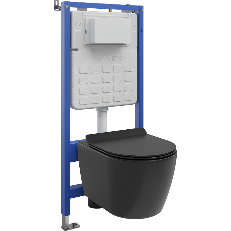 Mexen Carmen WC Concealed Set with Tex Air Slim Pneumatic Frame, Tornado Toilet Bowl, and Soft-Close Seat, Matte Black