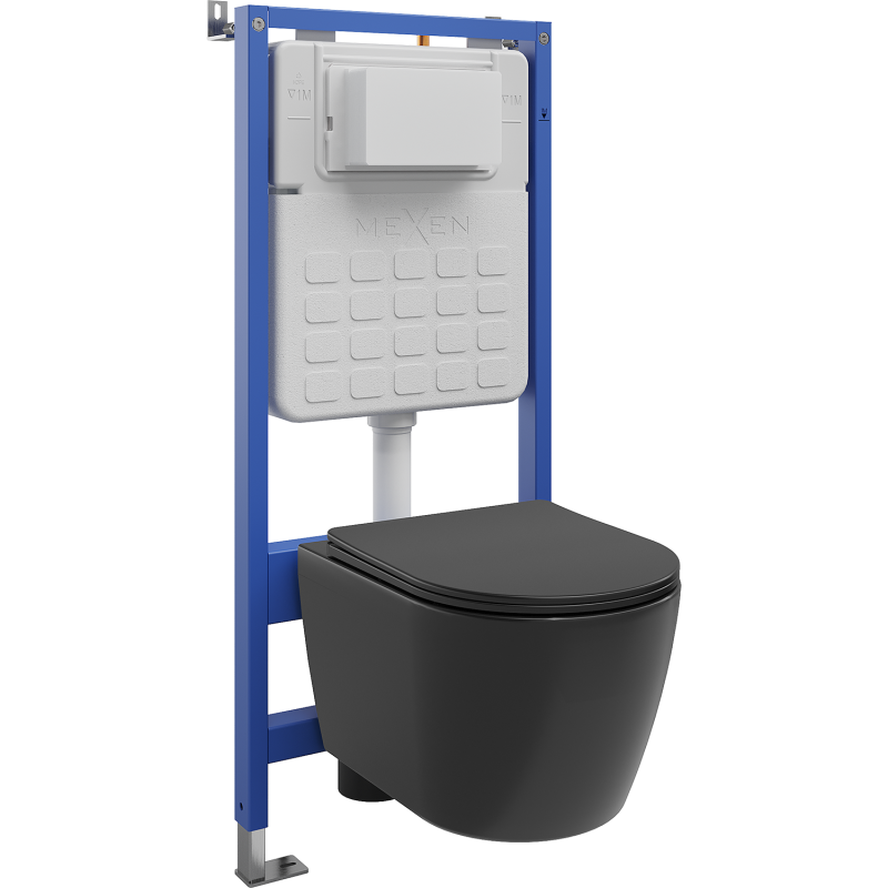 Mexen Carmen concealed WC set with Tex Air Slim pneumatic frame, Tornado WC bowl and soft-close seat, black matte