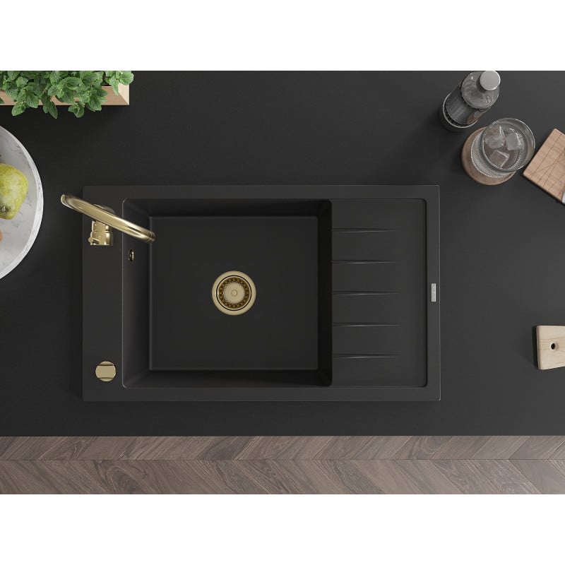 Mexen Elias graniittinen 1-allas tiskiallas keittiöhanalla Telma, musta - 6511-77-670200-50