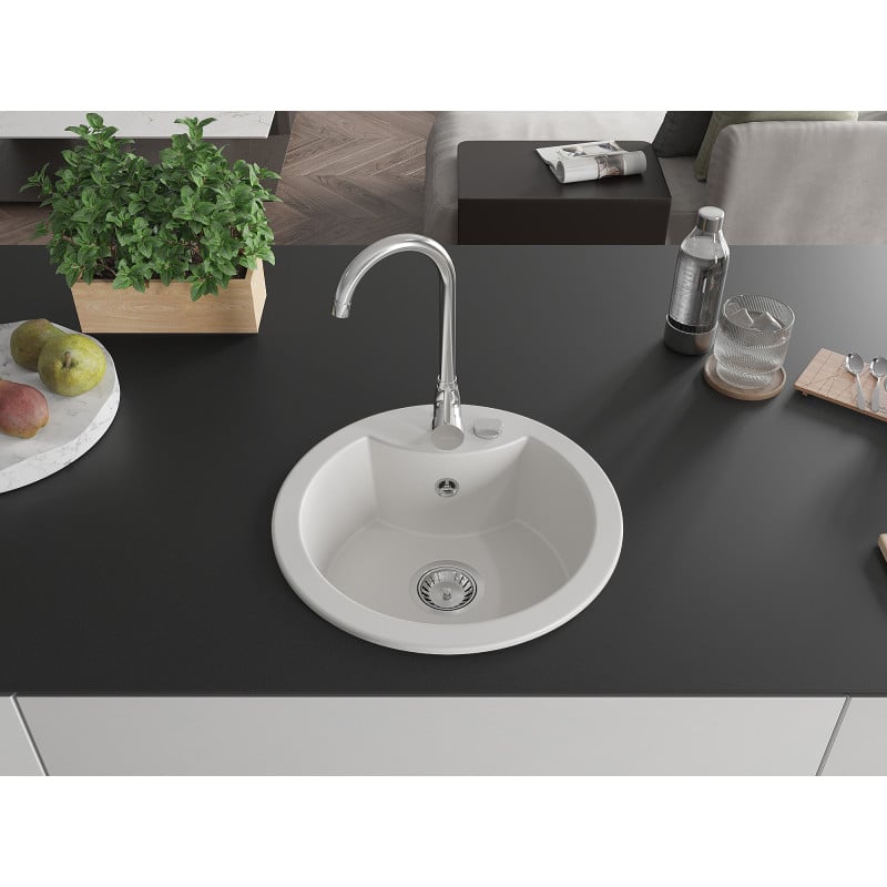 Mexen Diego 1-bowl granite kitchen sink with Telma tap, white - 6512-20-670200-00