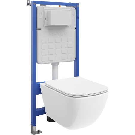 Mexen Timo piilovesisä-WC-sarja Tex Air Slim pneumatiikalla, WC-kulho Tornado ja hitaasti laskeutuva istuin, valkoinen
