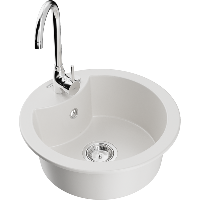 Mexen Diego 1-kammioinen graniittiallas Telma keittiöhanalla, valkoinen - 6512-20-670200-00