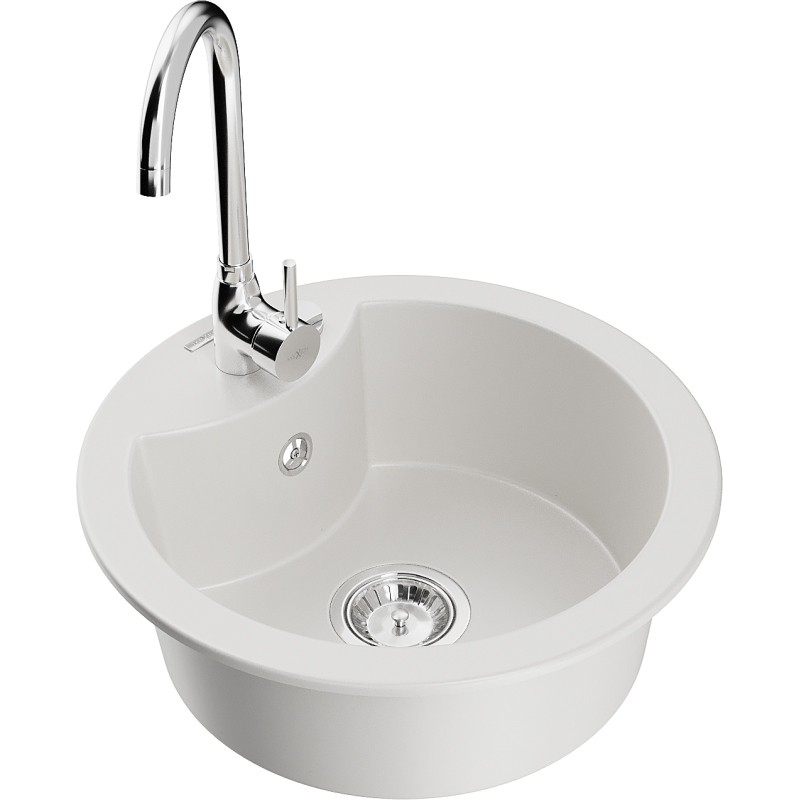 Mexen Diego fregadero de granito 1-cubeta con grifo de cocina Telma, blanco - 6512-20-670200-00