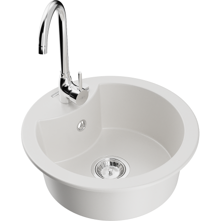 Mexen Diego fregadero de granito 1-cubeta con grifo de cocina Telma, blanco - 6512-20-670200-00