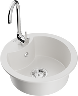 Mexen Diego 1-bowl granite sink with Telma kitchen faucet, white - 6512-20-670200-00