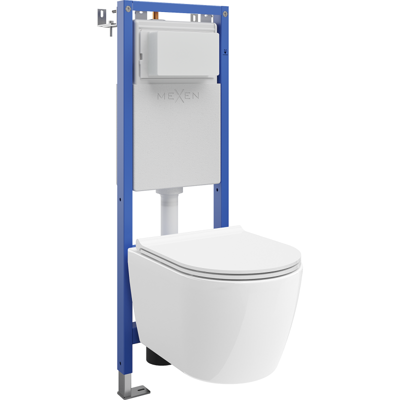 Mexen Carmen WC Concealed Set Narrow Frame, Corner Tex W with WC Bowl Tornado and Soft-Close Seat, White - 610530880500T