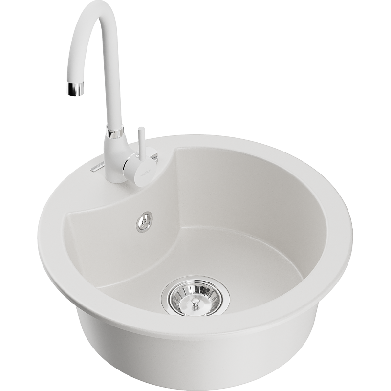 Mexen Diego νεροχύτης γρανίτης 1-θάλαμος με μπαταρία κουζίνας Telma, λευκός