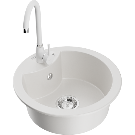 Mexen Diego granitdiskho 1-fack med köksblandare Telma, vit - 6512-20-670200-20