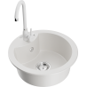 Mexen Diego granite sink 1-bowl with Telma kitchen tap, white - 6512-20-670200-20