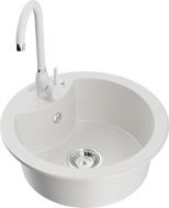 Mexen Diego 1-bowl granite sink with Telma kitchen faucet, white - 6512-20-670200-20