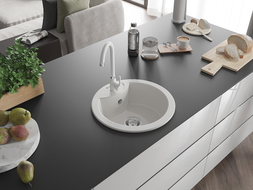 Mexen Diego lava-louça de granito de 1 cuba com torneira de cozinha Telma, branco - 6512-20-670200-20