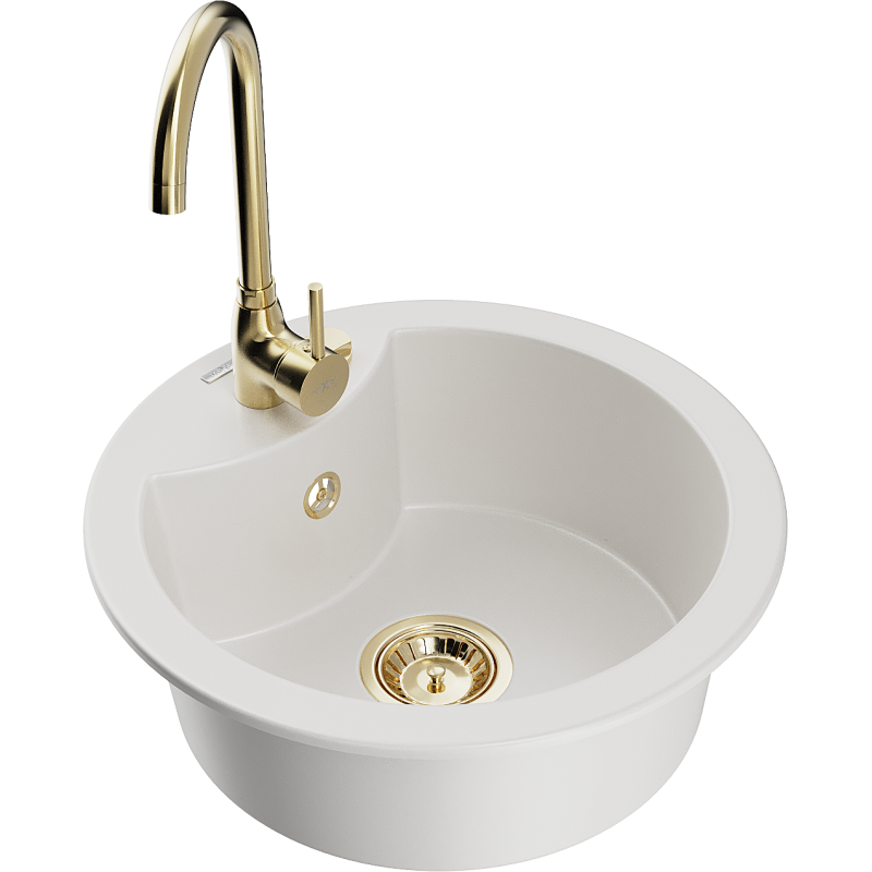 Mexen Diego single-bowl granite sink with Telma kitchen tap, white - 6512-20-670200-50