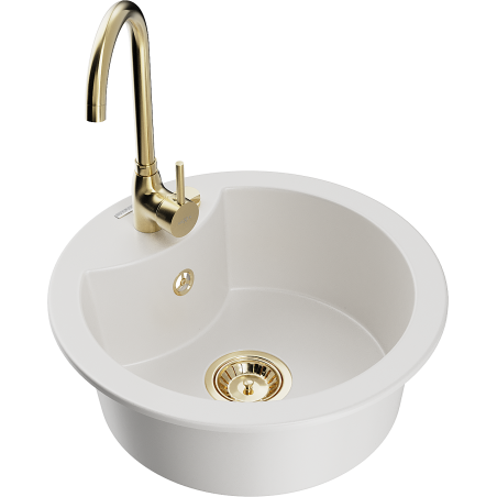 Mexen Diego lava-loiça de granito de 1 cuba com torneira de cozinha Telma, branco - 6512-20-670200-50