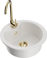 Mexen Diego Granit-Ëvier mat 1-Kummer mat Kichenkran Telma, wäiss - 6512-20-670200-50