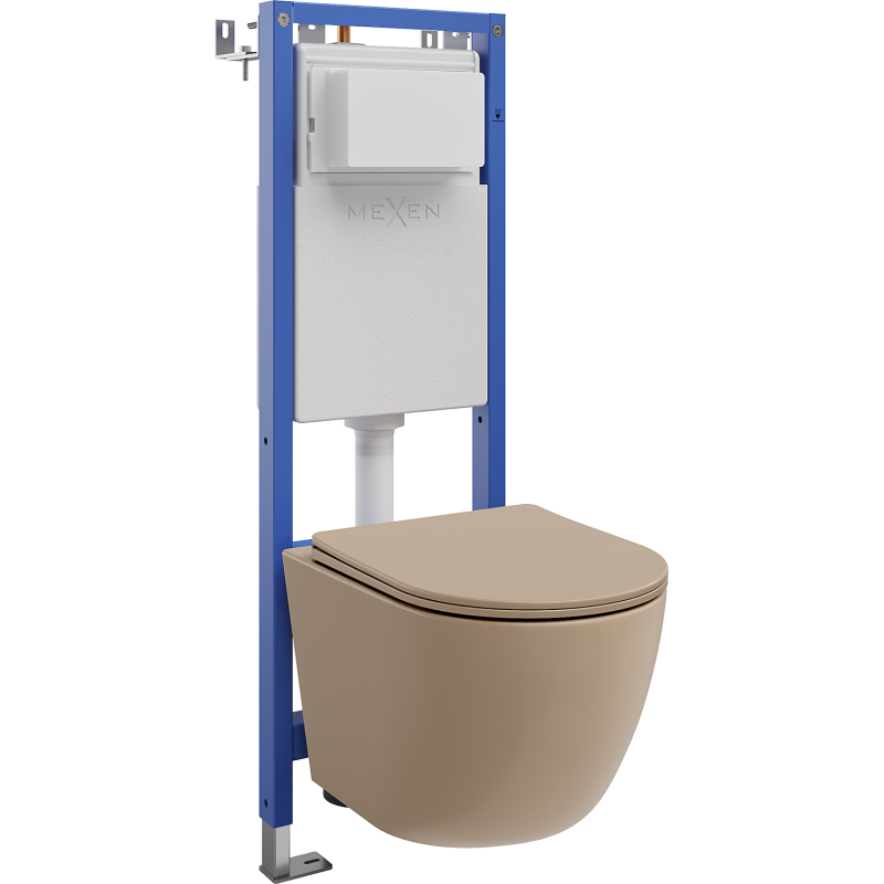 Mexen Lena onderbouw WC set smal frame, hoek Tex W met hangend toilet en softclose toiletbril, cappuccino mat - 610530224064