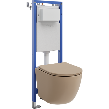 Mexen Lena onderbouw WC set smal frame, hoek Tex W met hangend toilet en softclose toiletbril, cappuccino mat - 610530224064