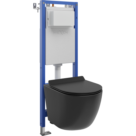 Mexen Lena podžbukni WC set, uski okvir, kutni Tex W s WC školjkom i mekanim zatvaranjem, crni mat - 610530220185