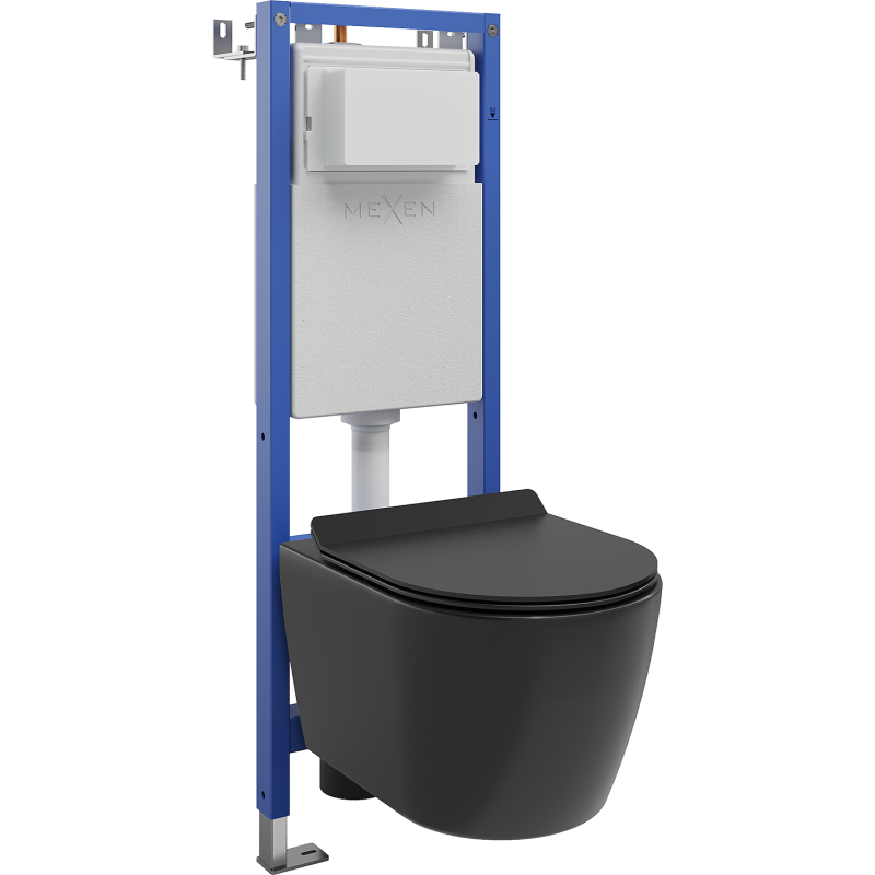 Mexen Carmen concealed WC narrow corner frame set Tex W with Tornado WC bowl and soft-close seat, black matte - 610530880185T