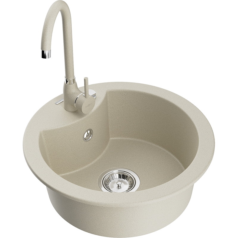Mexen Diego 1-bowl granite sink with Telma kitchen faucet, beige - 6512-69-670200-69