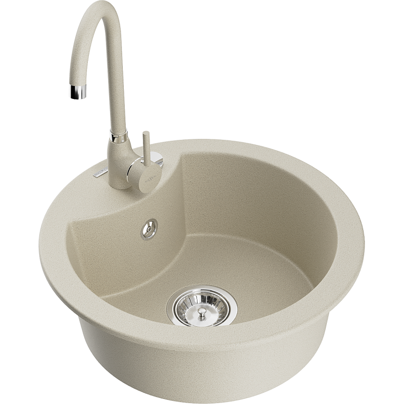 Mexen Diego fregadero de granito de 1 seno con grifo de cocina Telma, beige - 6512-69-670200-69