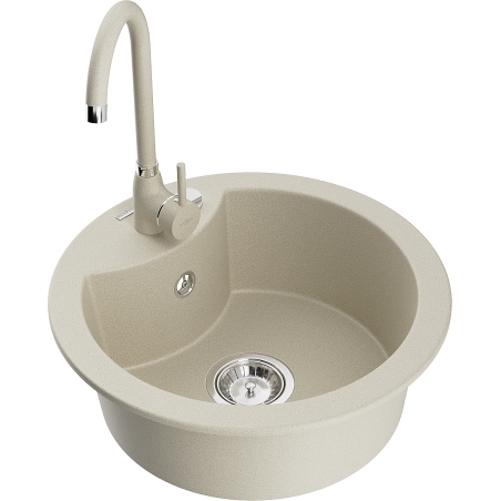 Mexen Diego Granitspüle 1-Becken mit Küchenarmatur Telma, beige - 6512-69-670200-69