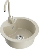 Mexen Diego Granitspüle 1-Becken mit Küchenarmatur Telma, beige - 6512-69-670200-69