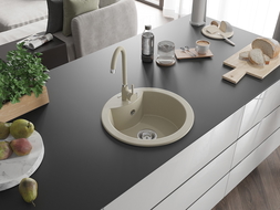 Mexen Diego Granitspüle 1-Becken mit Küchenarmatur Telma, beige - 6512-69-670200-69