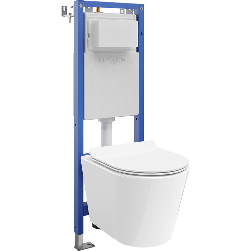 Mexen Rico seinapealne WC aluskarkass kitsas, nurgeline Tex W koos WC-poti ja vaikselt sulguva prill-lauaga, valge